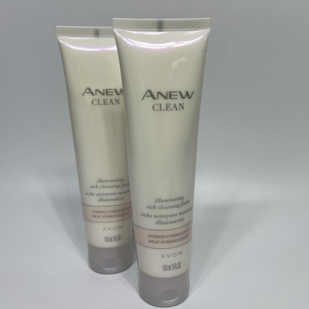 Lot 2 Avon Anew Clean Illuminating Rich Cleansing Foam Normal/Combo Skin 5oz NEW